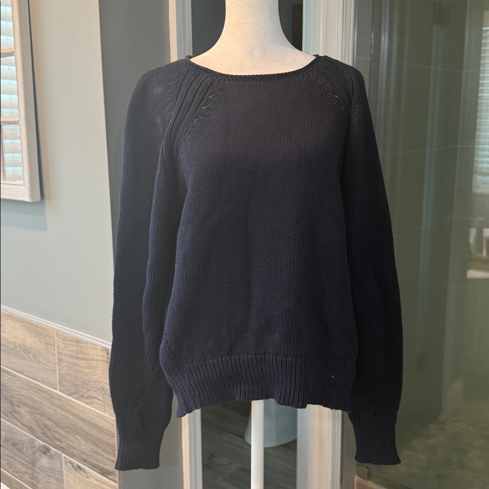 J Crew Woman's Sweater with pointelle stitching Sz Medium J6381 Navy NWT - Picture 11 of 11